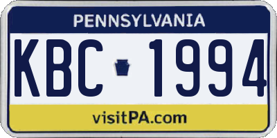PA license plate KBC1994