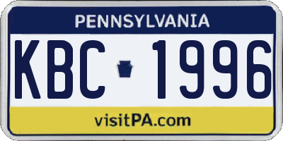 PA license plate KBC1996