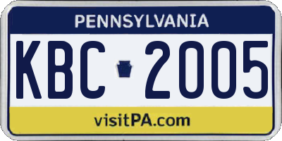 PA license plate KBC2005