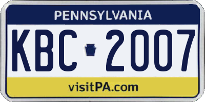 PA license plate KBC2007