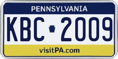 PA license plate KBC2009