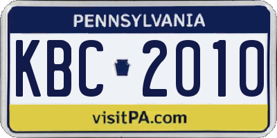 PA license plate KBC2010