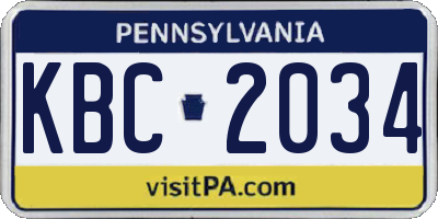 PA license plate KBC2034