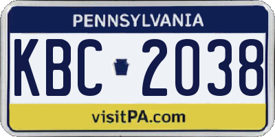 PA license plate KBC2038