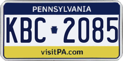 PA license plate KBC2085