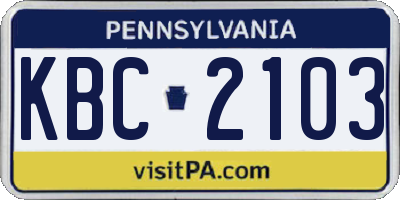 PA license plate KBC2103
