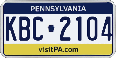 PA license plate KBC2104
