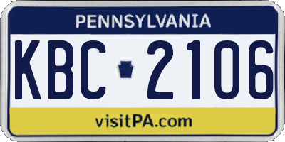 PA license plate KBC2106