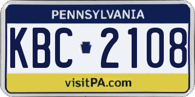 PA license plate KBC2108