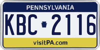 PA license plate KBC2116