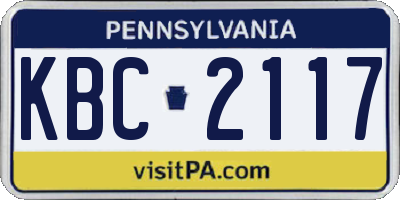 PA license plate KBC2117