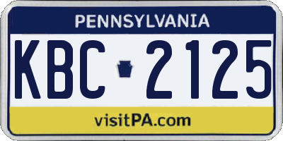 PA license plate KBC2125
