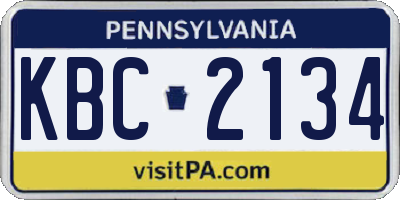PA license plate KBC2134