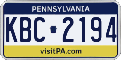 PA license plate KBC2194
