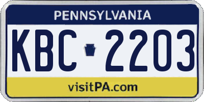 PA license plate KBC2203
