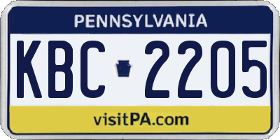 PA license plate KBC2205
