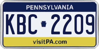PA license plate KBC2209