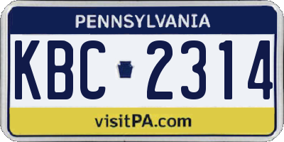 PA license plate KBC2314