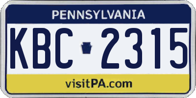 PA license plate KBC2315