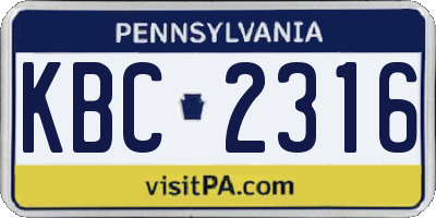 PA license plate KBC2316
