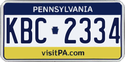 PA license plate KBC2334