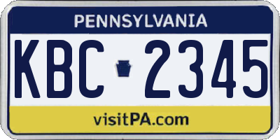 PA license plate KBC2345