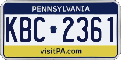 PA license plate KBC2361