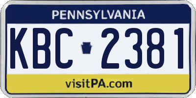 PA license plate KBC2381