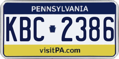 PA license plate KBC2386