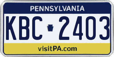 PA license plate KBC2403