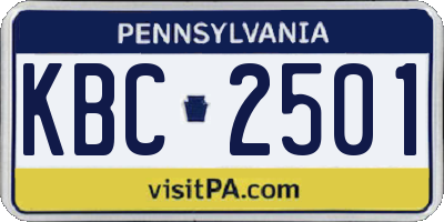 PA license plate KBC2501