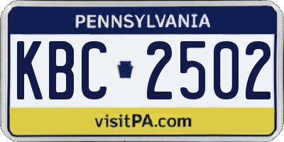PA license plate KBC2502