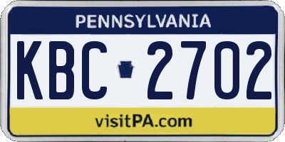 PA license plate KBC2702
