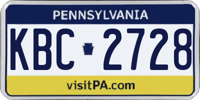 PA license plate KBC2728