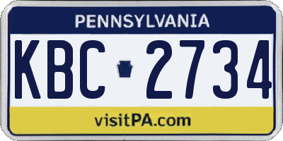 PA license plate KBC2734