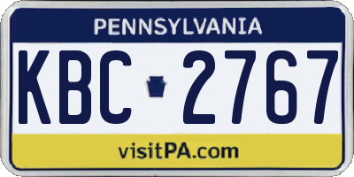 PA license plate KBC2767