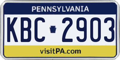 PA license plate KBC2903