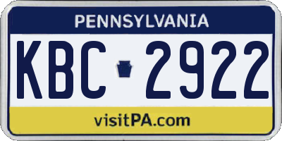 PA license plate KBC2922