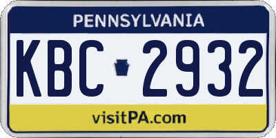 PA license plate KBC2932