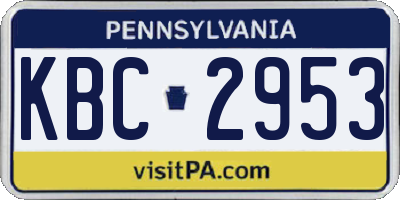 PA license plate KBC2953