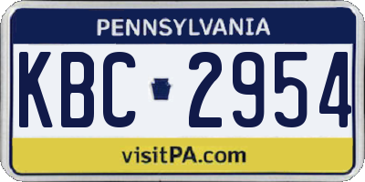 PA license plate KBC2954