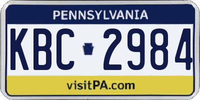 PA license plate KBC2984