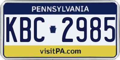 PA license plate KBC2985