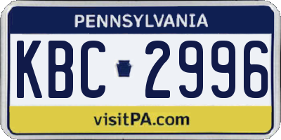 PA license plate KBC2996