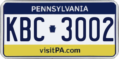 PA license plate KBC3002