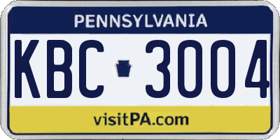 PA license plate KBC3004