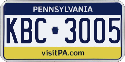 PA license plate KBC3005