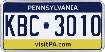 PA license plate KBC3010