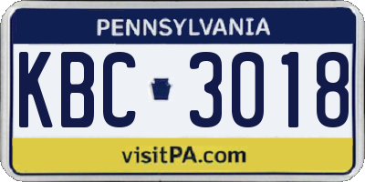 PA license plate KBC3018