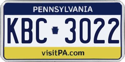 PA license plate KBC3022